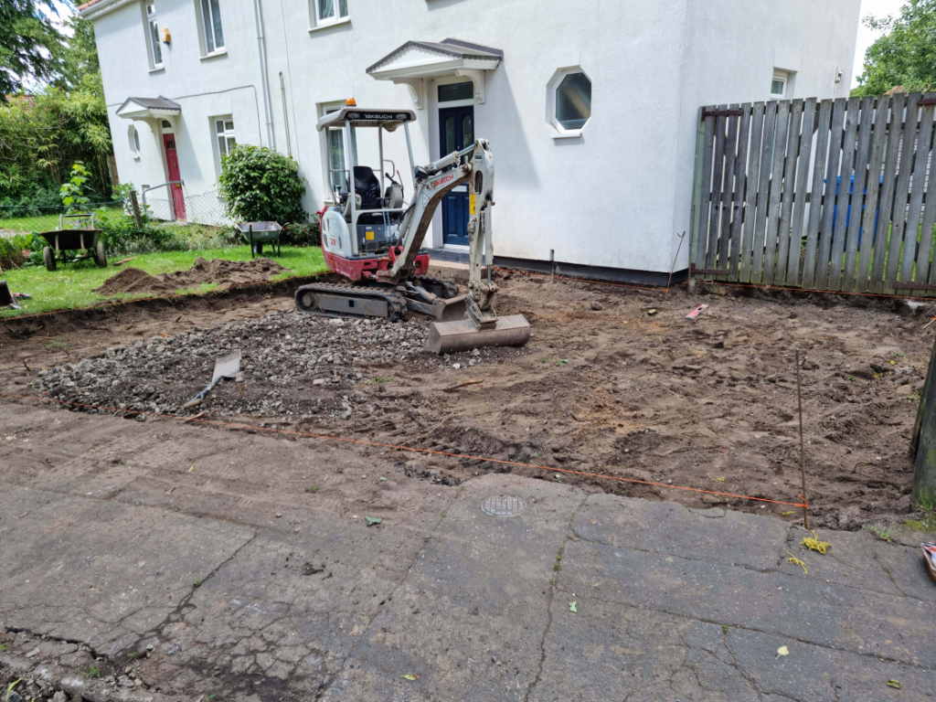 This is a photo of a dig out being carried out by ILakenheath Driveway Services in preparation for a block paving driveway